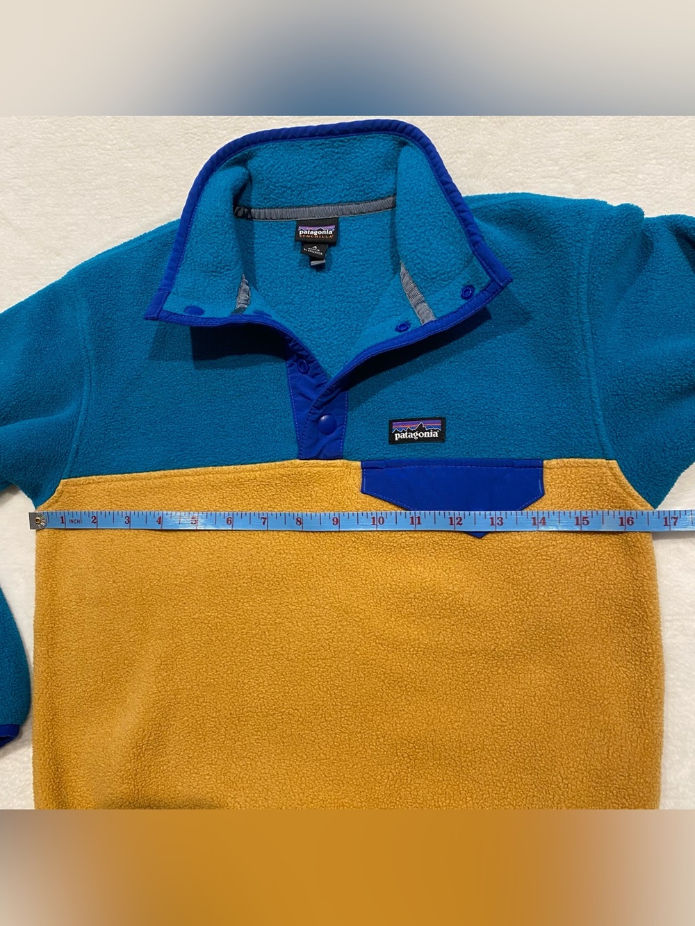 (S) Patagonia Lightweight Synchilla Snap-T Fleece Pullover Yellow Blue Small - Picture 3 of 13